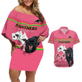 Custom Australia Day Panthers Couples Matching Off Shoulder Short Dress and Hawaiian Shirt NRL 2024 Sydney Opera House With Map - Pink