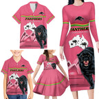 Custom Australia Day Panthers Family Matching Long Sleeve Bodycon Dress and Hawaiian Shirt NRL 2024 Sydney Opera House With Map - Pink