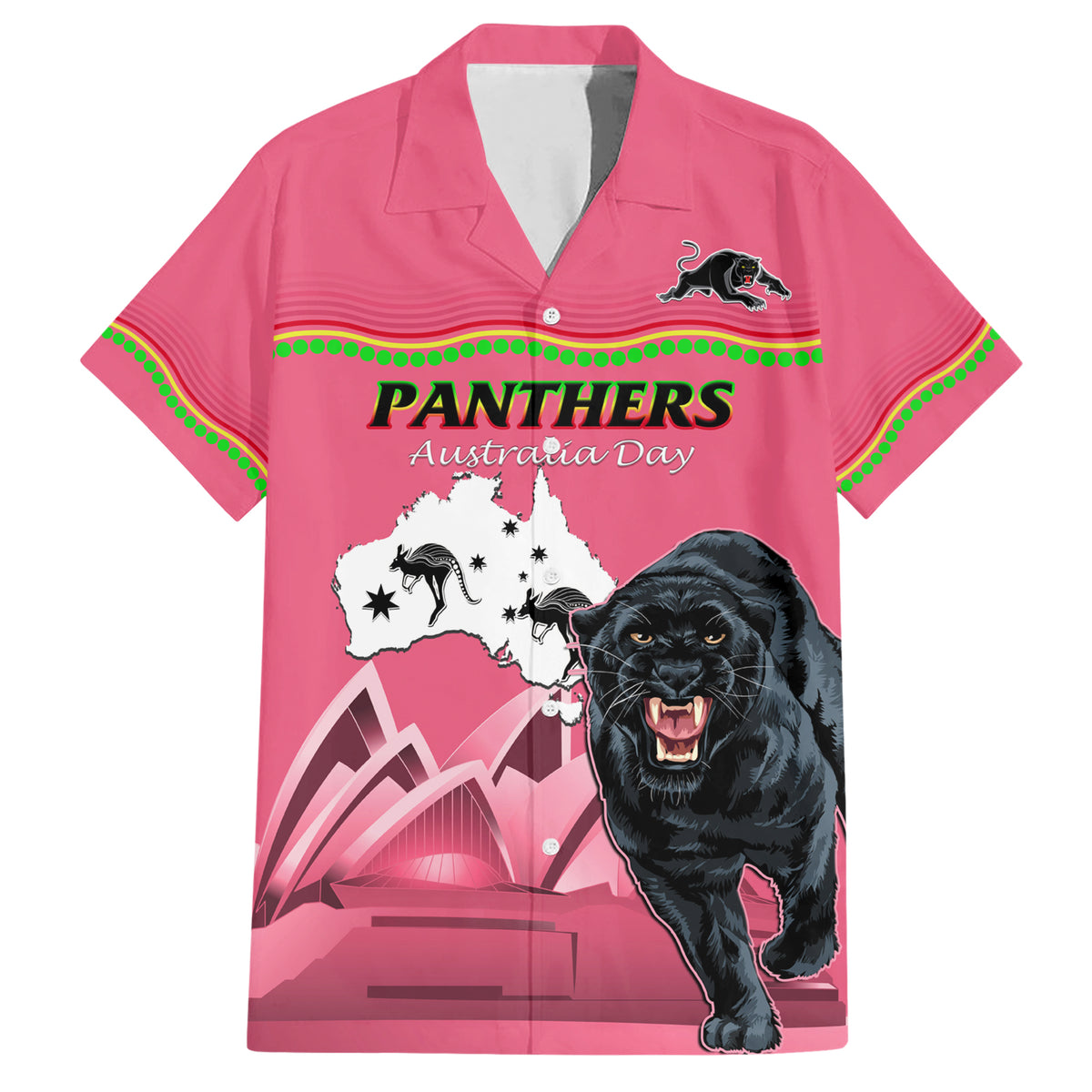Custom Australia Day Panthers Hawaiian Shirt NRL 2024 Sydney Opera House With Map - Pink