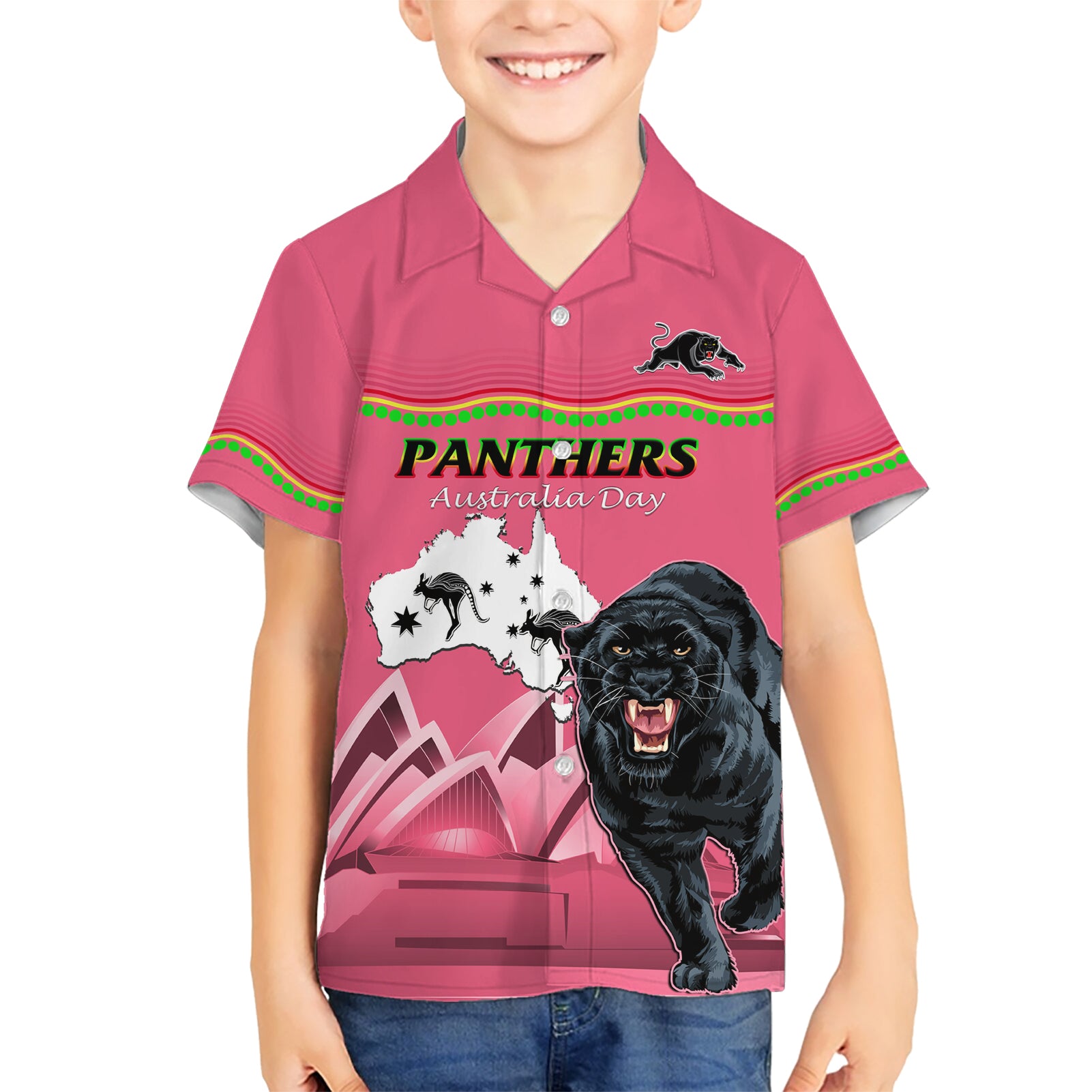 Custom Australia Day Panthers Hawaiian Shirt NRL 2024 Sydney Opera House With Map - Pink
