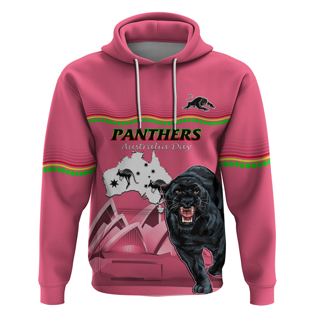 Custom Australia Day Panthers Hoodie NRL 2024 Sydney Opera House With Map - Pink