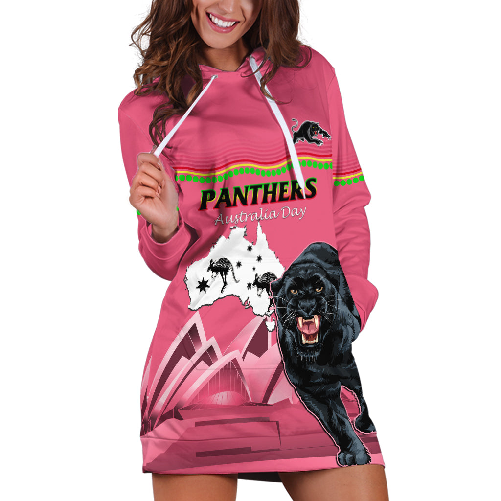 Custom Australia Day Panthers Hoodie Dress NRL 2024 Sydney Opera House With Map - Pink