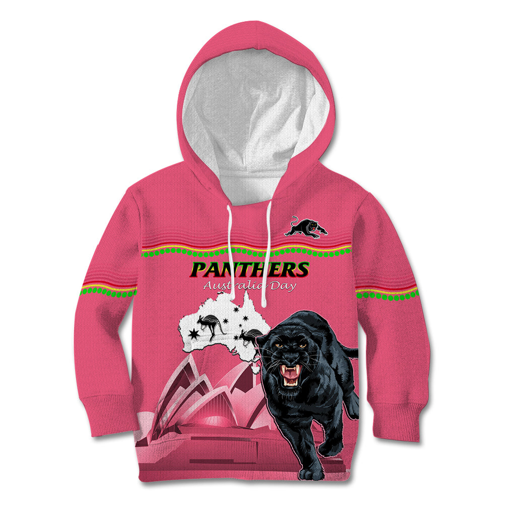 Custom Australia Day Panthers Kid Hoodie NRL 2024 Sydney Opera House With Map - Pink