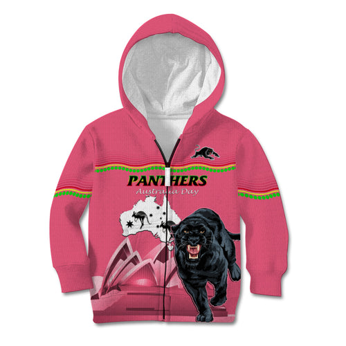Custom Australia Day Panthers Kid Hoodie NRL 2024 Sydney Opera House With Map - Pink