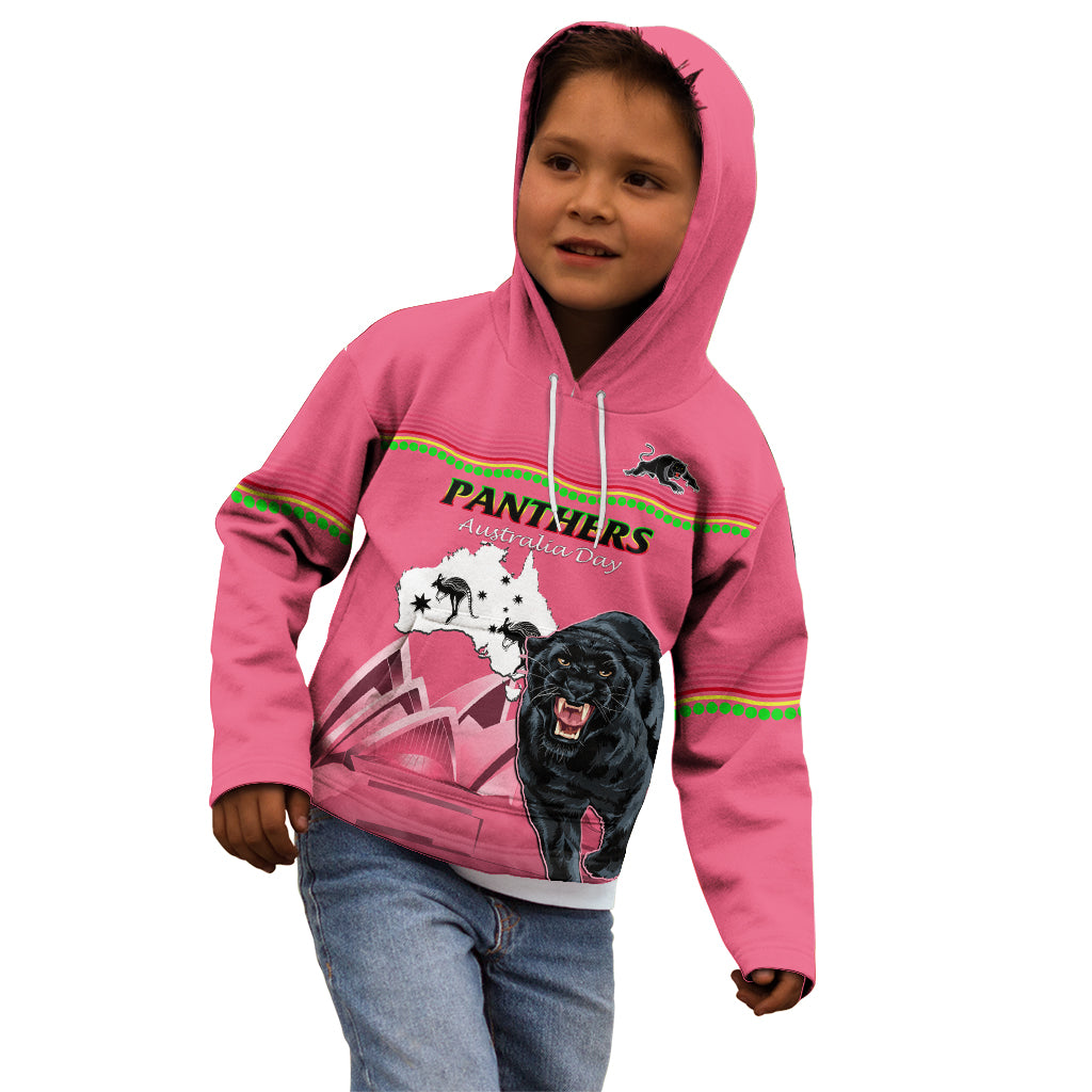 Custom Australia Day Panthers Kid Hoodie NRL 2024 Sydney Opera House With Map - Pink