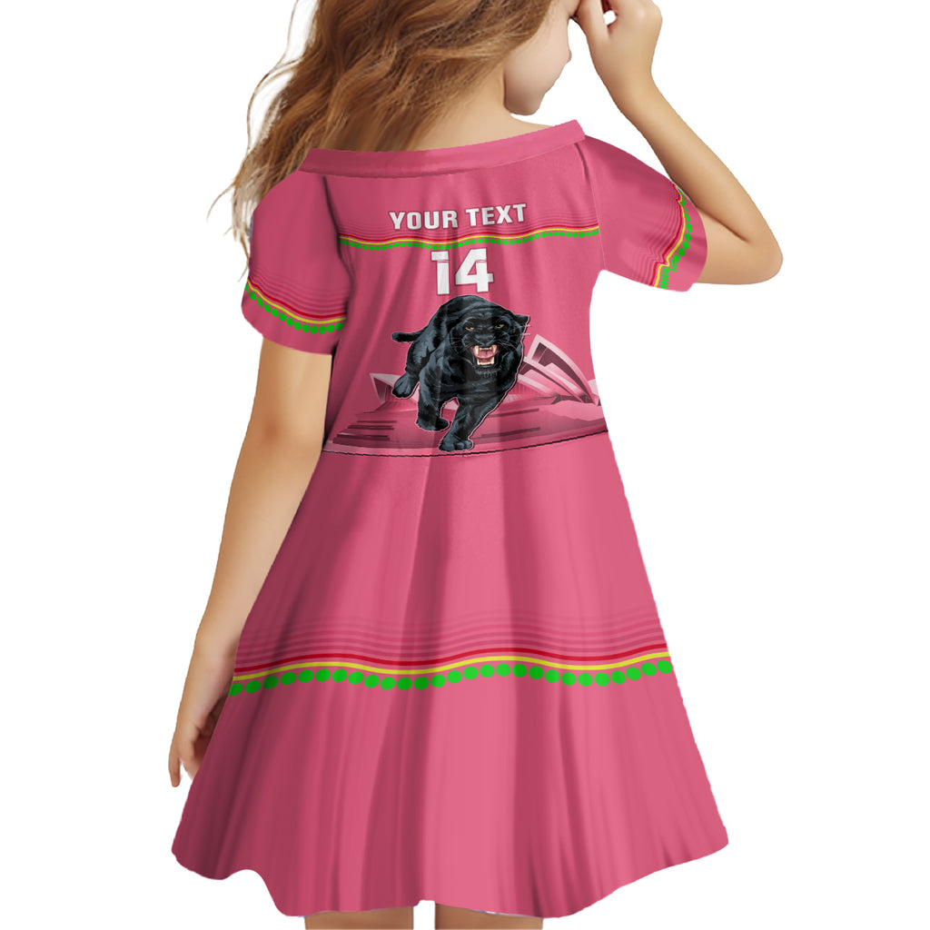 Custom Australia Day Panthers Kid Short Sleeve Dress NRL 2024 Sydney Opera House With Map - Pink