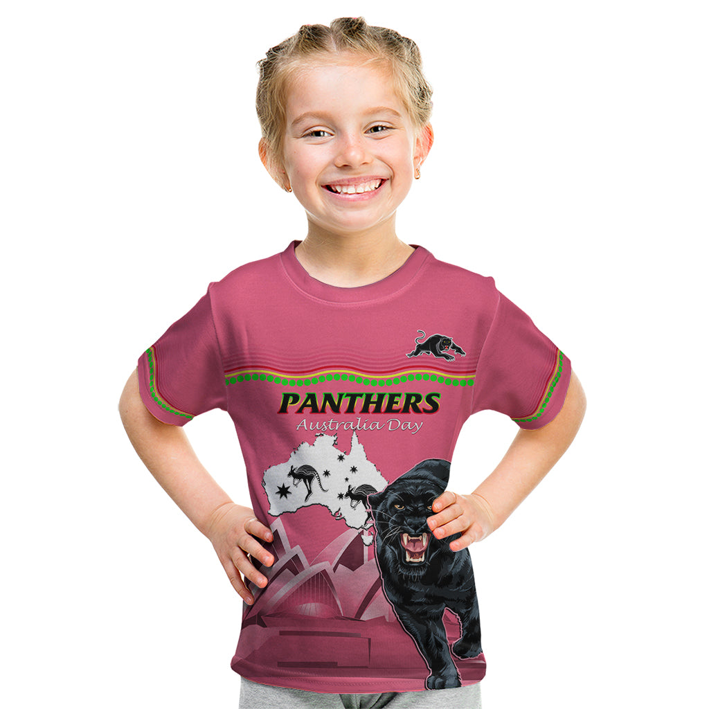 Custom Australia Day Panthers Kid T Shirt NRL 2024 Sydney Opera House With Map - Pink