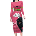 Custom Australia Day Panthers Long Sleeve Bodycon Dress NRL 2024 Sydney Opera House With Map - Pink