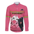 Custom Australia Day Panthers Long Sleeve Button Shirt NRL 2024 Sydney Opera House With Map - Pink