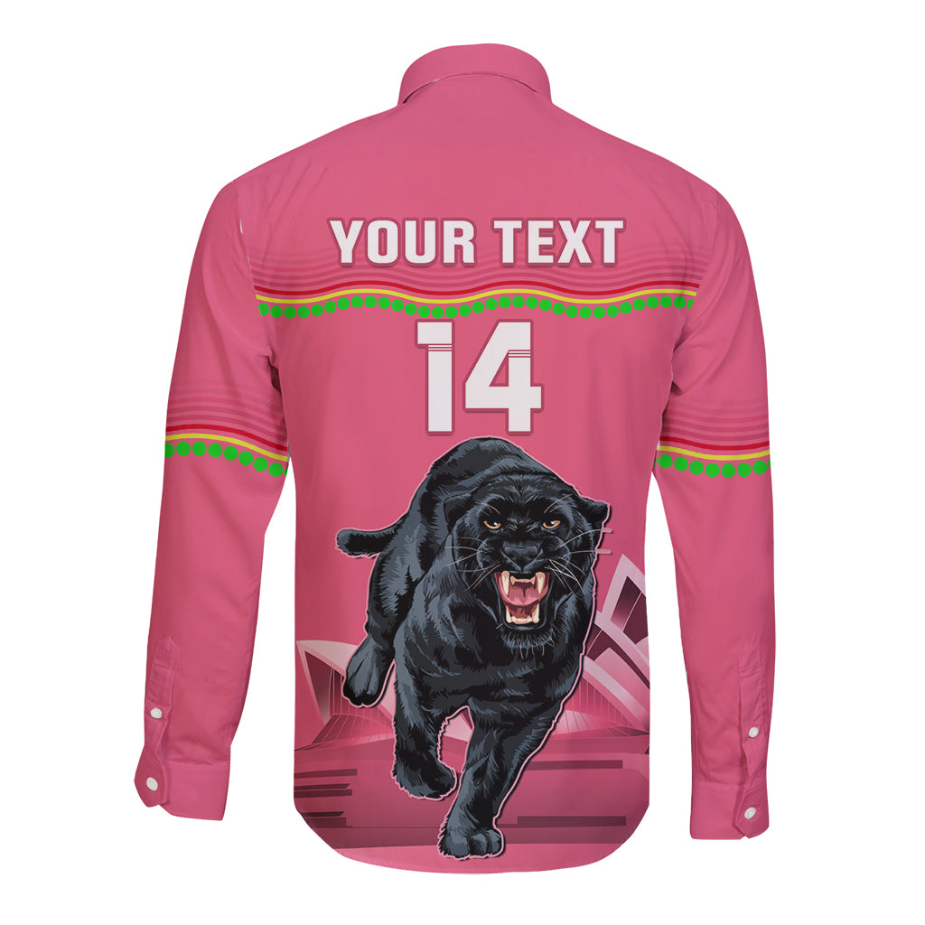 Custom Australia Day Panthers Long Sleeve Button Shirt NRL 2024 Sydney Opera House With Map - Pink