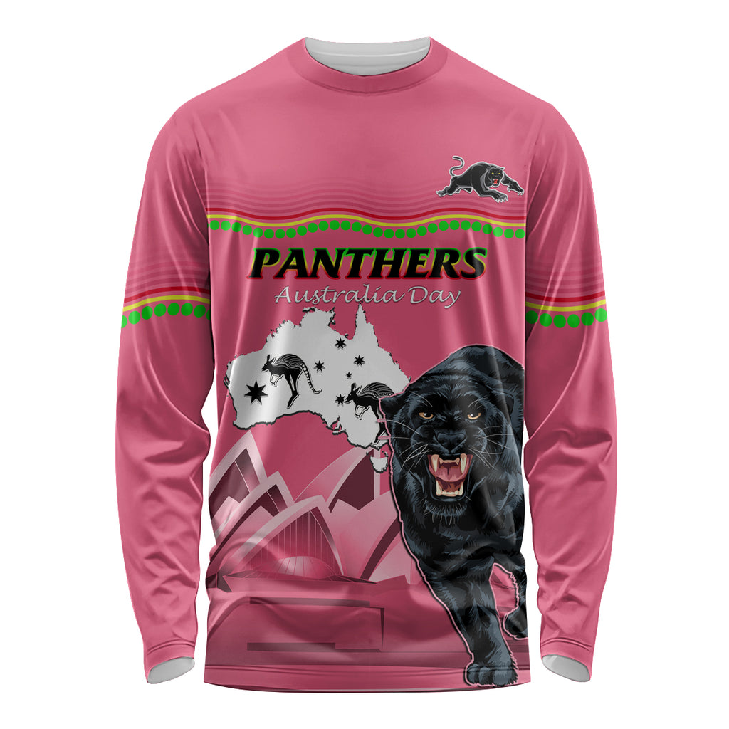 Custom Australia Day Panthers Long Sleeve Shirt NRL 2024 Sydney Opera House With Map - Pink