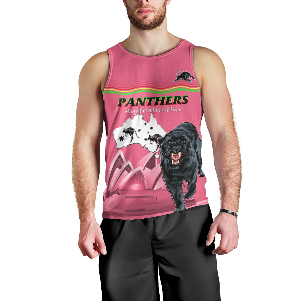 Custom Australia Day Panthers Men Tank Top NRL 2024 Sydney Opera House With Map - Pink