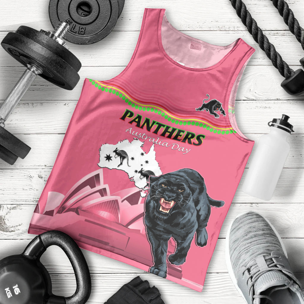 Custom Australia Day Panthers Men Tank Top NRL 2024 Sydney Opera House With Map - Pink
