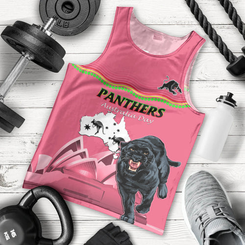 Custom Australia Day Panthers Men Tank Top NRL 2024 Sydney Opera House With Map - Pink