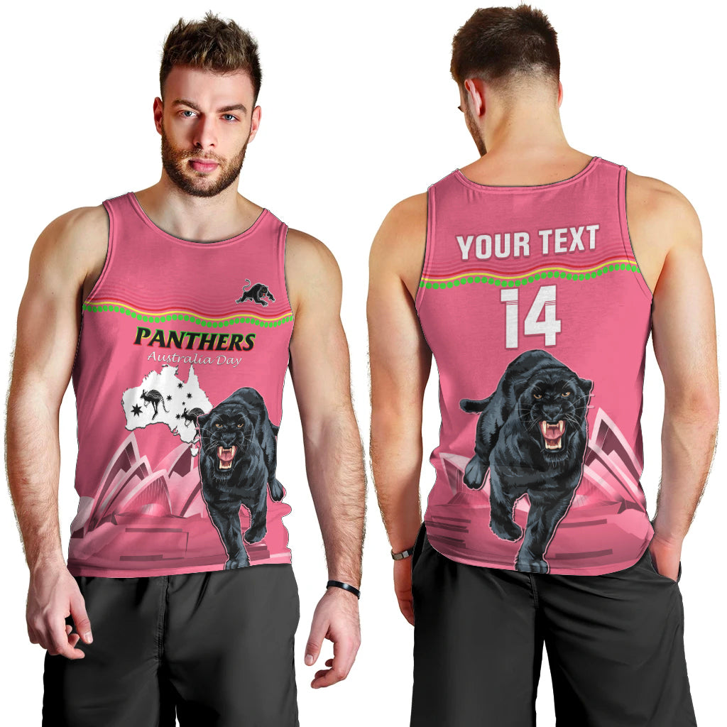 Custom Australia Day Panthers Men Tank Top NRL 2024 Sydney Opera House With Map - Pink