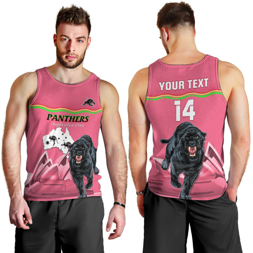 Custom Australia Day Panthers Men Tank Top NRL 2024 Sydney Opera House With Map - Pink