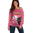 Custom Australia Day Panthers Off Shoulder Sweater NRL 2024 Sydney Opera House With Map - Pink