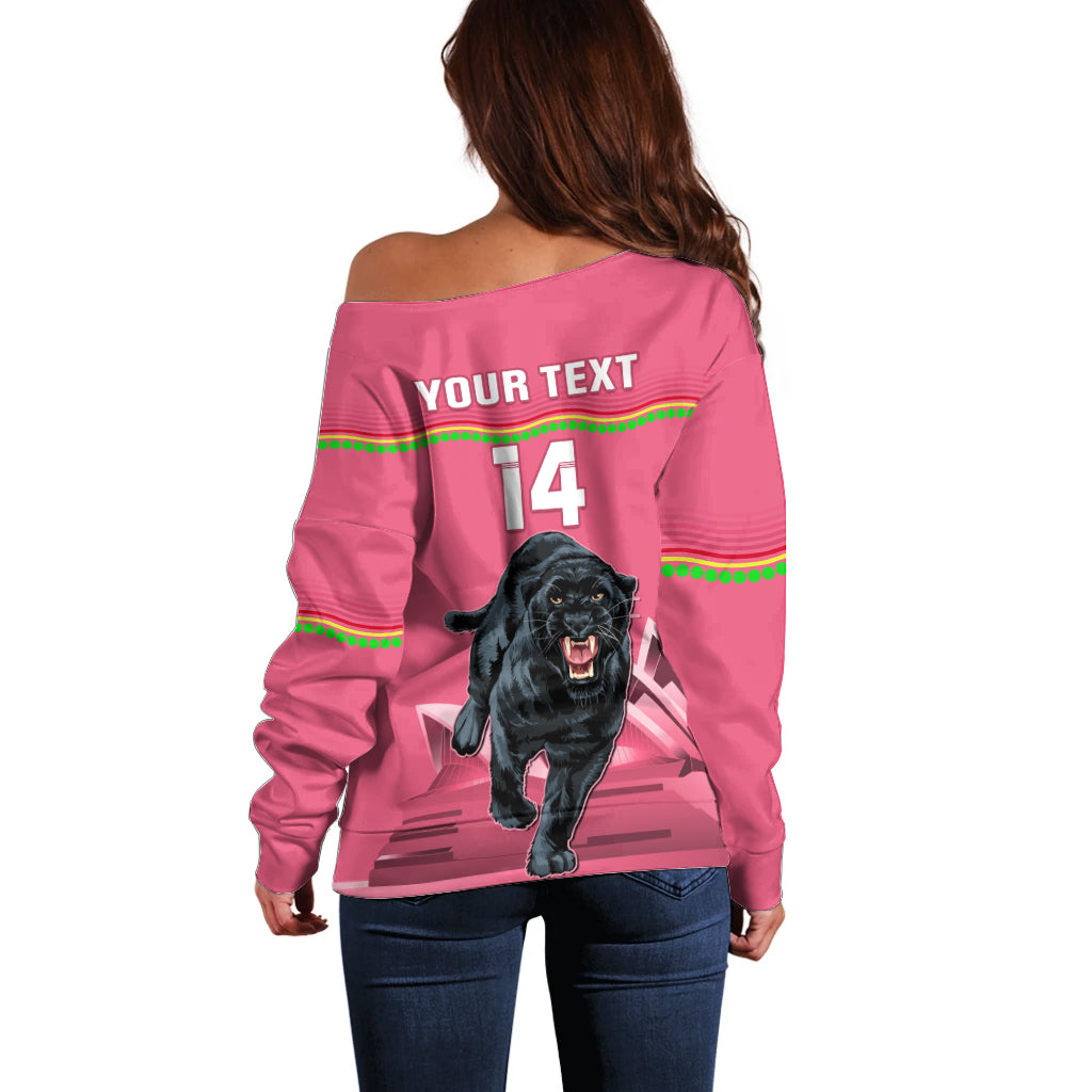 Custom Australia Day Panthers Off Shoulder Sweater NRL 2024 Sydney Opera House With Map - Pink