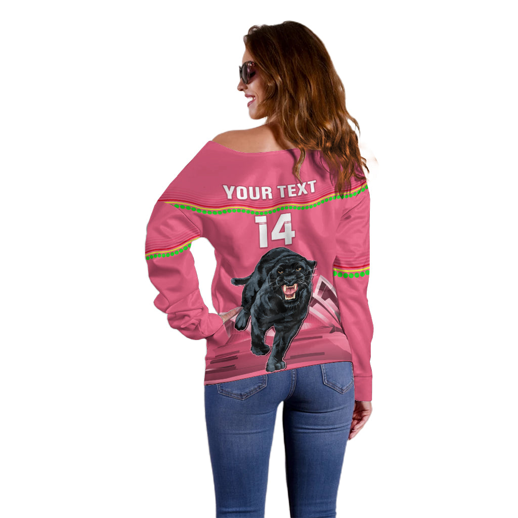 Custom Australia Day Panthers Off Shoulder Sweater NRL 2024 Sydney Opera House With Map - Pink
