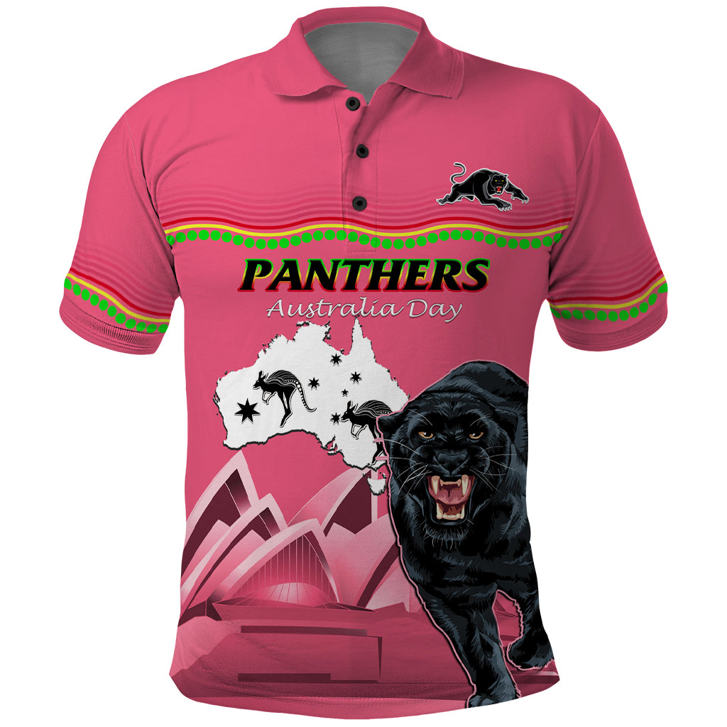 Custom Australia Day Panthers Polo Shirt NRL 2024 Sydney Opera House With Map - Pink