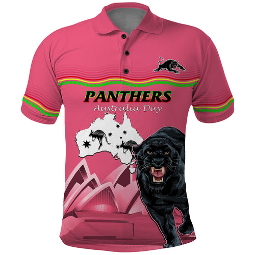Custom Australia Day Panthers Polo Shirt NRL 2024 Sydney Opera House With Map - Pink