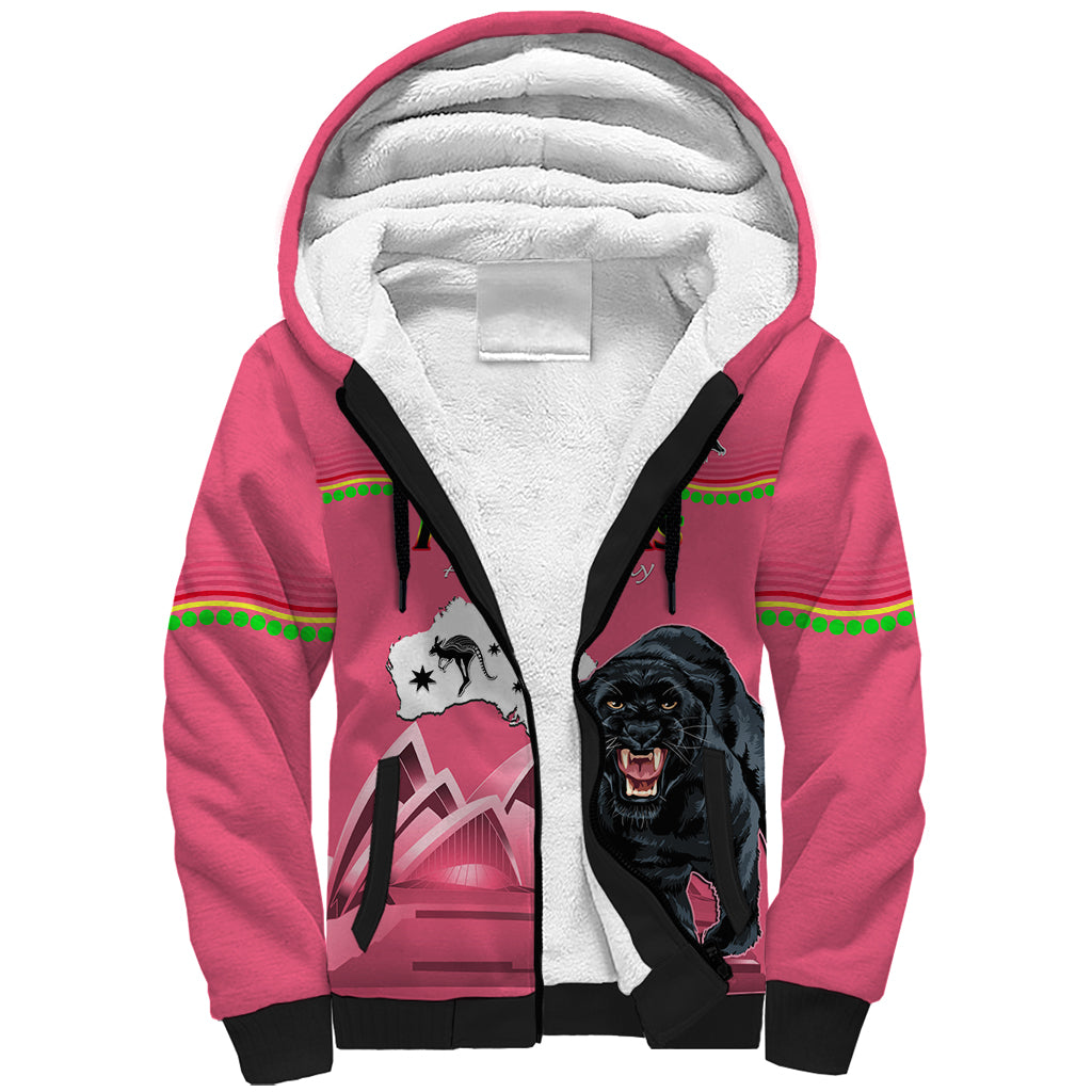 Custom Australia Day Panthers Sherpa Hoodie NRL 2024 Sydney Opera House With Map - Pink