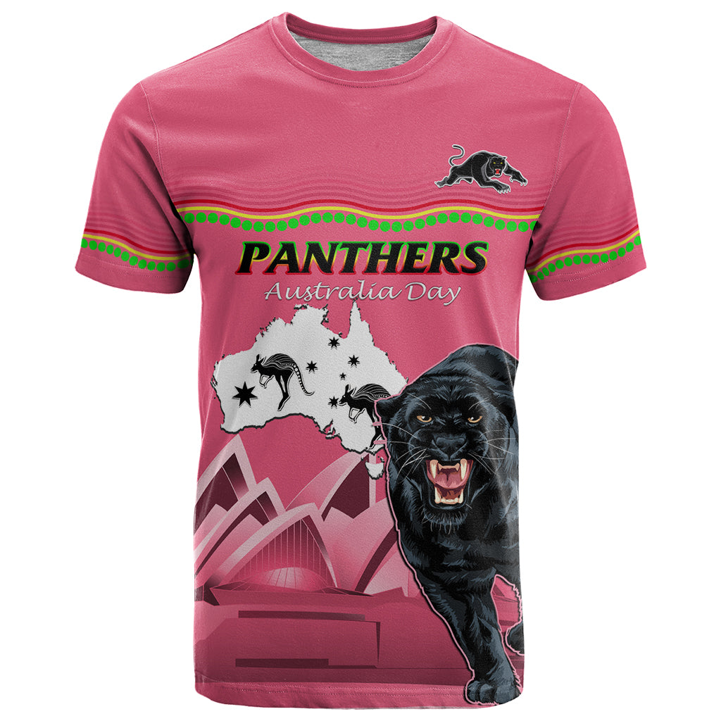 Custom Australia Day Panthers T Shirt NRL 2024 Sydney Opera House With Map - Pink