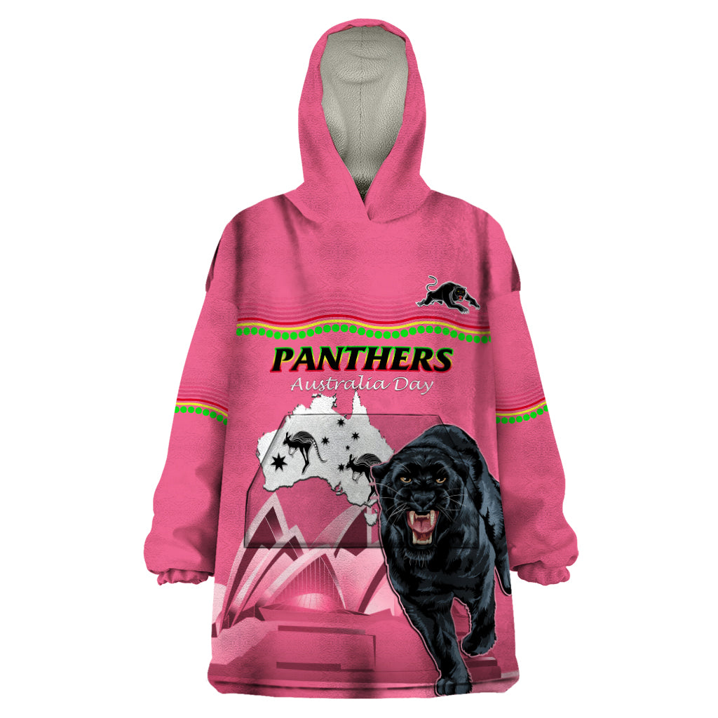 Custom Australia Day Panthers Wearable Blanket Hoodie NRL 2024 Sydney Opera House With Map - Pink