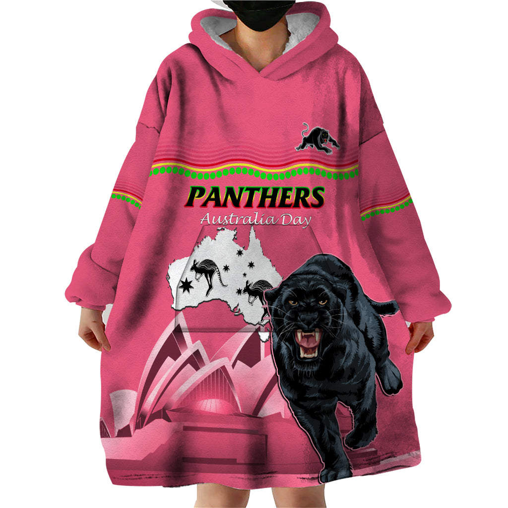 Custom Australia Day Panthers Wearable Blanket Hoodie NRL 2024 Sydney Opera House With Map - Pink