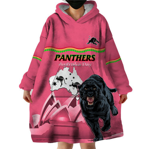 Custom Australia Day Panthers Wearable Blanket Hoodie NRL 2024 Sydney Opera House With Map - Pink