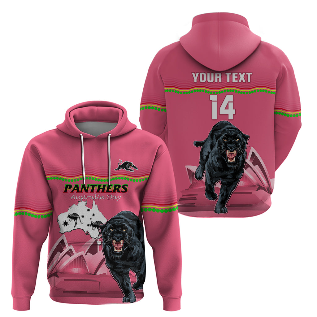 Custom Australia Day Panthers Zip Hoodie NRL 2024 Sydney Opera House With Map - Pink