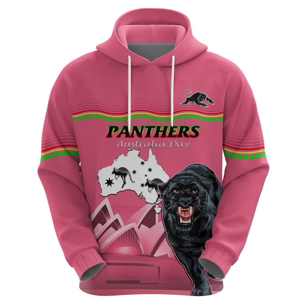 Custom Australia Day Panthers Zip Hoodie NRL 2024 Sydney Opera House With Map - Pink