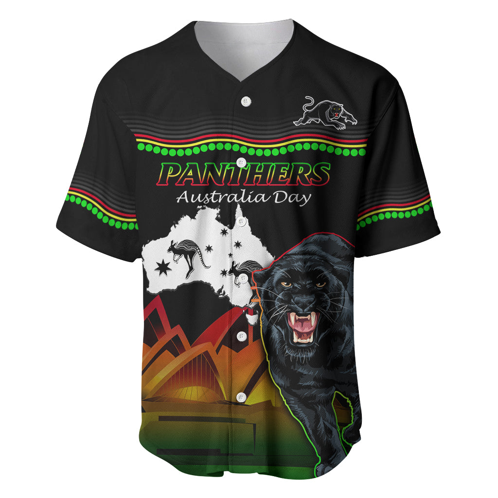 Custom Australia Day Panthers Baseball Jersey NRL 2024 Sydney Opera House With Map - Black