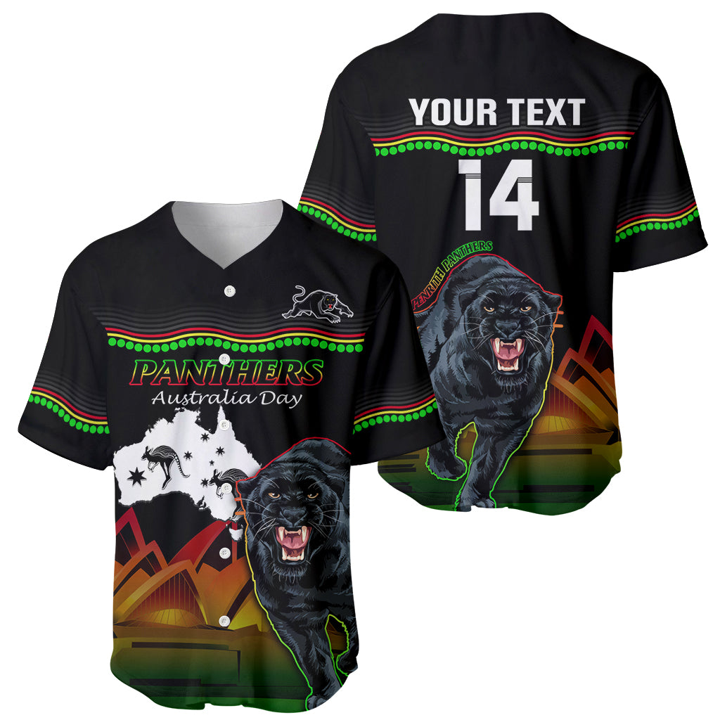 Custom Australia Day Panthers Baseball Jersey NRL 2024 Sydney Opera House With Map - Black