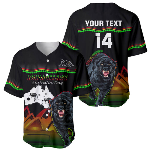 Custom Australia Day Panthers Baseball Jersey NRL 2024 Sydney Opera House With Map - Black