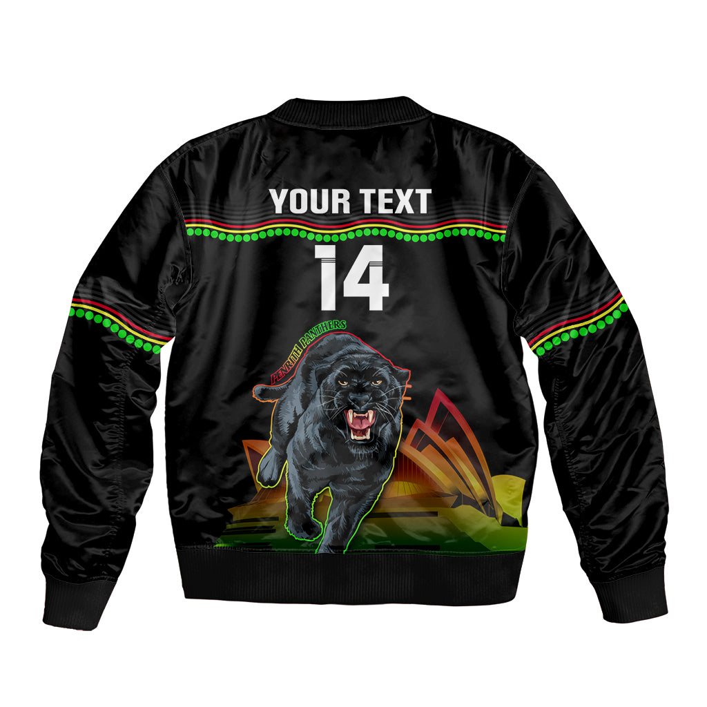 Custom Australia Day Panthers Bomber Jacket NRL 2024 Sydney Opera House With Map - Black