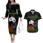 Custom Australia Day Panthers Couples Matching Off The Shoulder Long Sleeve Dress and Hawaiian Shirt NRL 2024 Sydney Opera House With Map - Black
