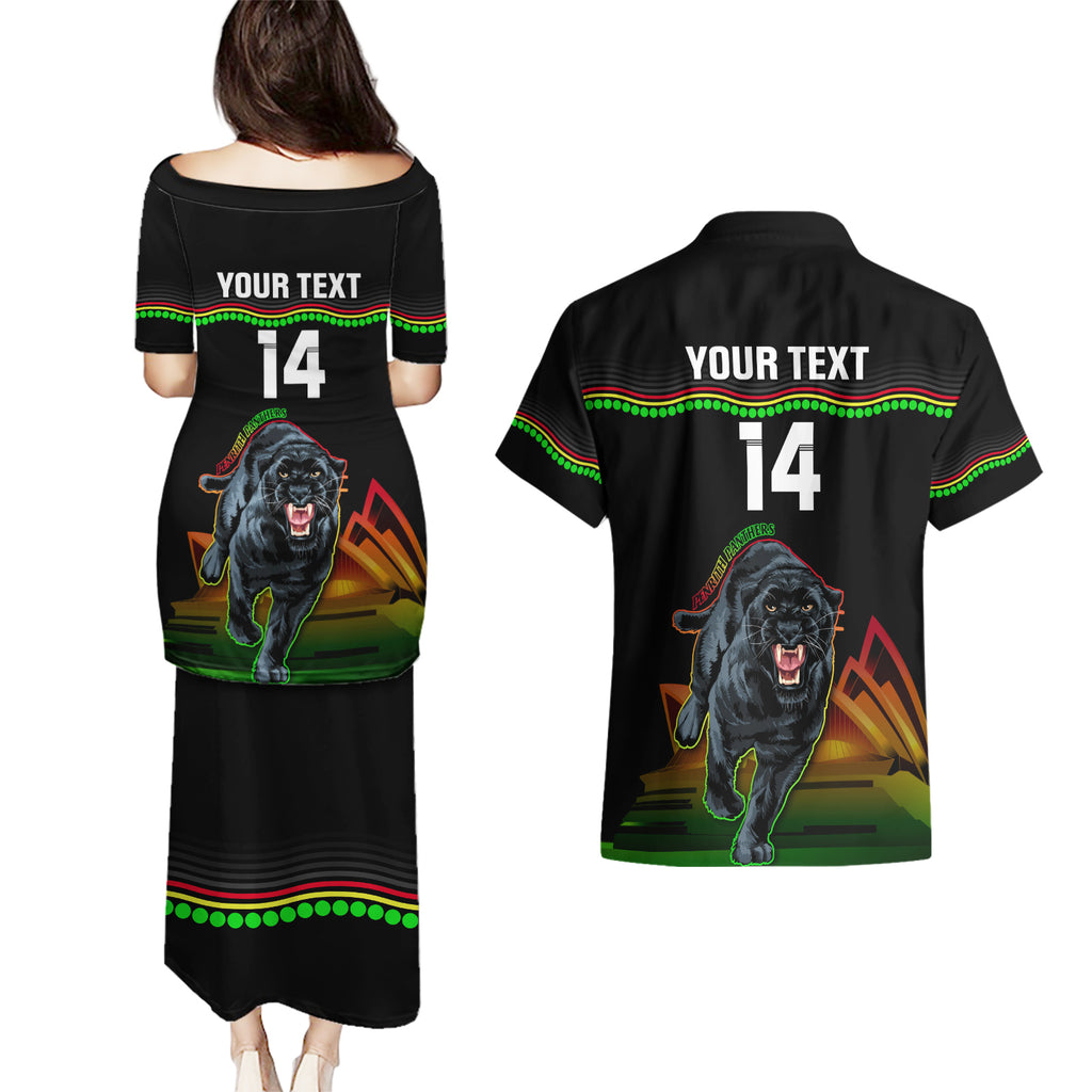 Custom Australia Day Panthers Couples Matching Puletasi and Hawaiian Shirt NRL 2024 Sydney Opera House With Map - Black