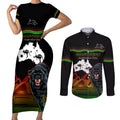 Custom Australia Day Panthers Couples Matching Short Sleeve Bodycon Dress and Long Sleeve Button Shirt NRL 2024 Sydney Opera House With Map - Black