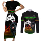 Custom Australia Day Panthers Couples Matching Short Sleeve Bodycon Dress and Long Sleeve Button Shirt NRL 2024 Sydney Opera House With Map - Black