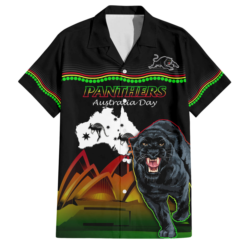 Custom Australia Day Panthers Hawaiian Shirt NRL 2024 Sydney Opera House With Map - Black