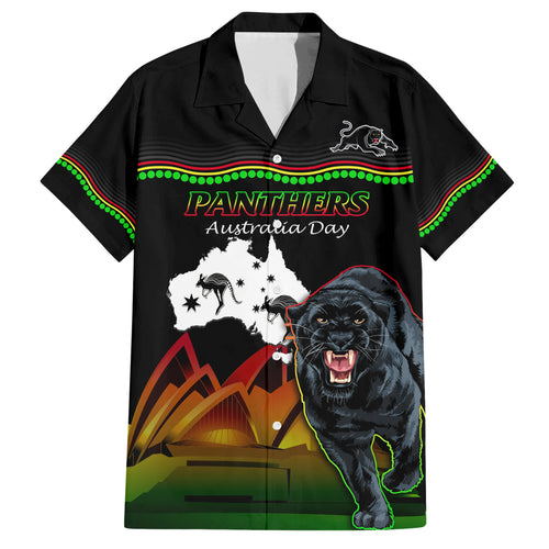 Custom Australia Day Panthers Hawaiian Shirt NRL 2024 Sydney Opera House With Map - Black