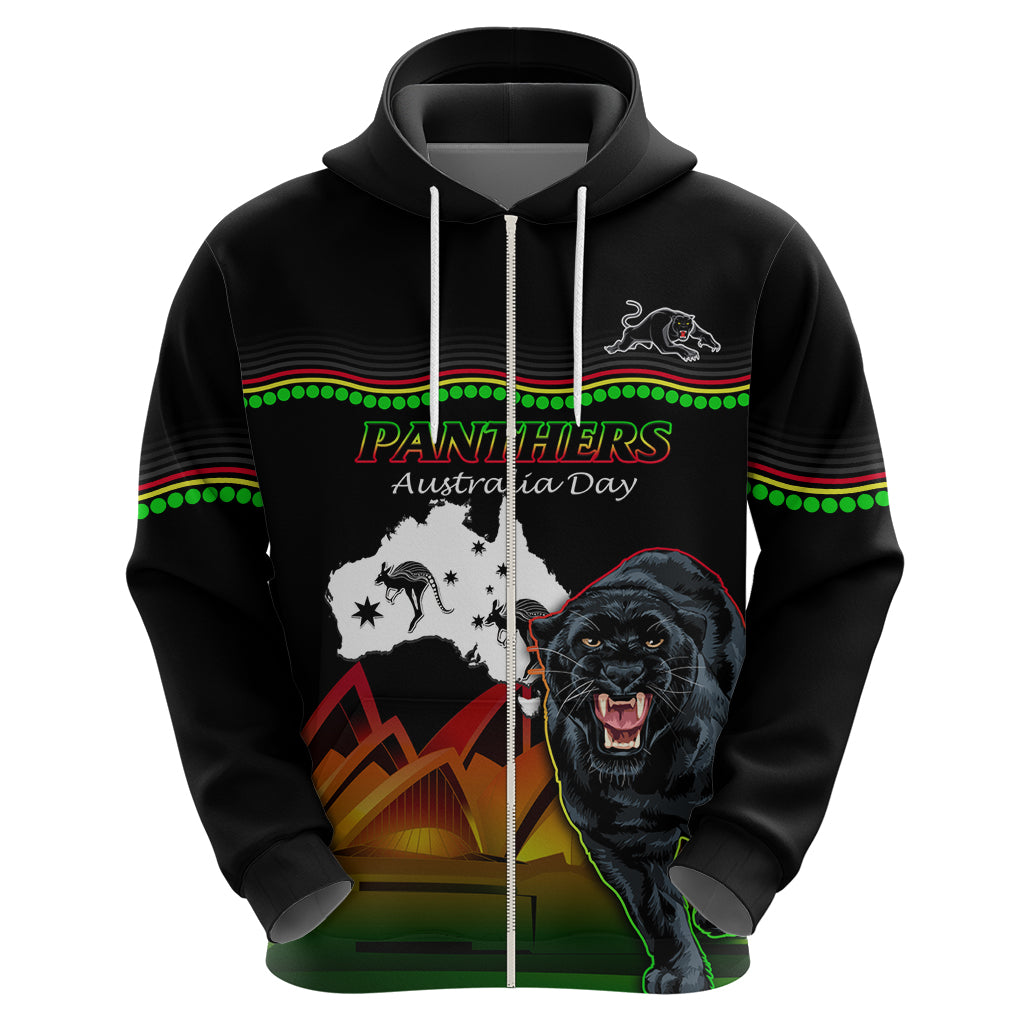 Custom Australia Day Panthers Hoodie NRL 2024 Sydney Opera House With Map - Black