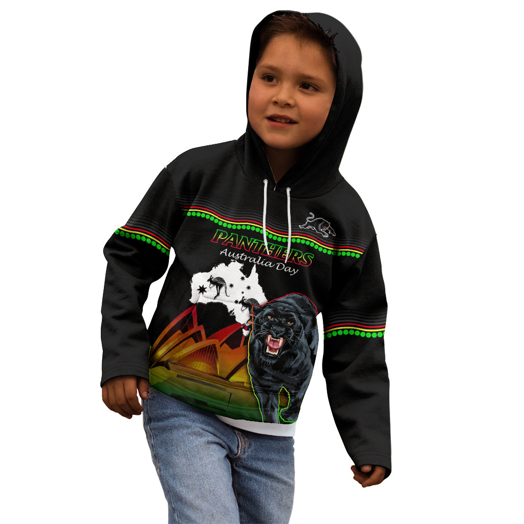 Custom Australia Day Panthers Kid Hoodie NRL 2024 Sydney Opera House With Map - Black