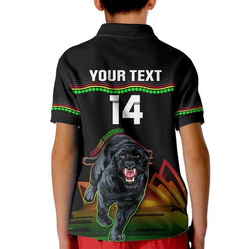 Custom Australia Day Panthers Kid Polo Shirt NRL 2024 Sydney Opera House With Map - Black