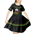 Custom Australia Day Panthers Kid Short Sleeve Dress NRL 2024 Sydney Opera House With Map - Black