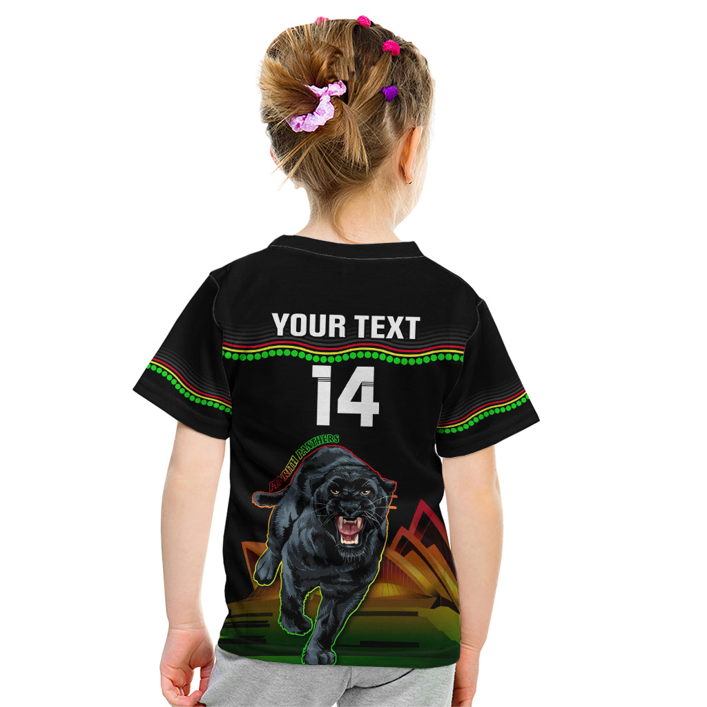 Custom Australia Day Panthers Kid T Shirt NRL 2024 Sydney Opera House With Map - Black