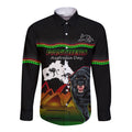Custom Australia Day Panthers Long Sleeve Button Shirt NRL 2024 Sydney Opera House With Map - Black