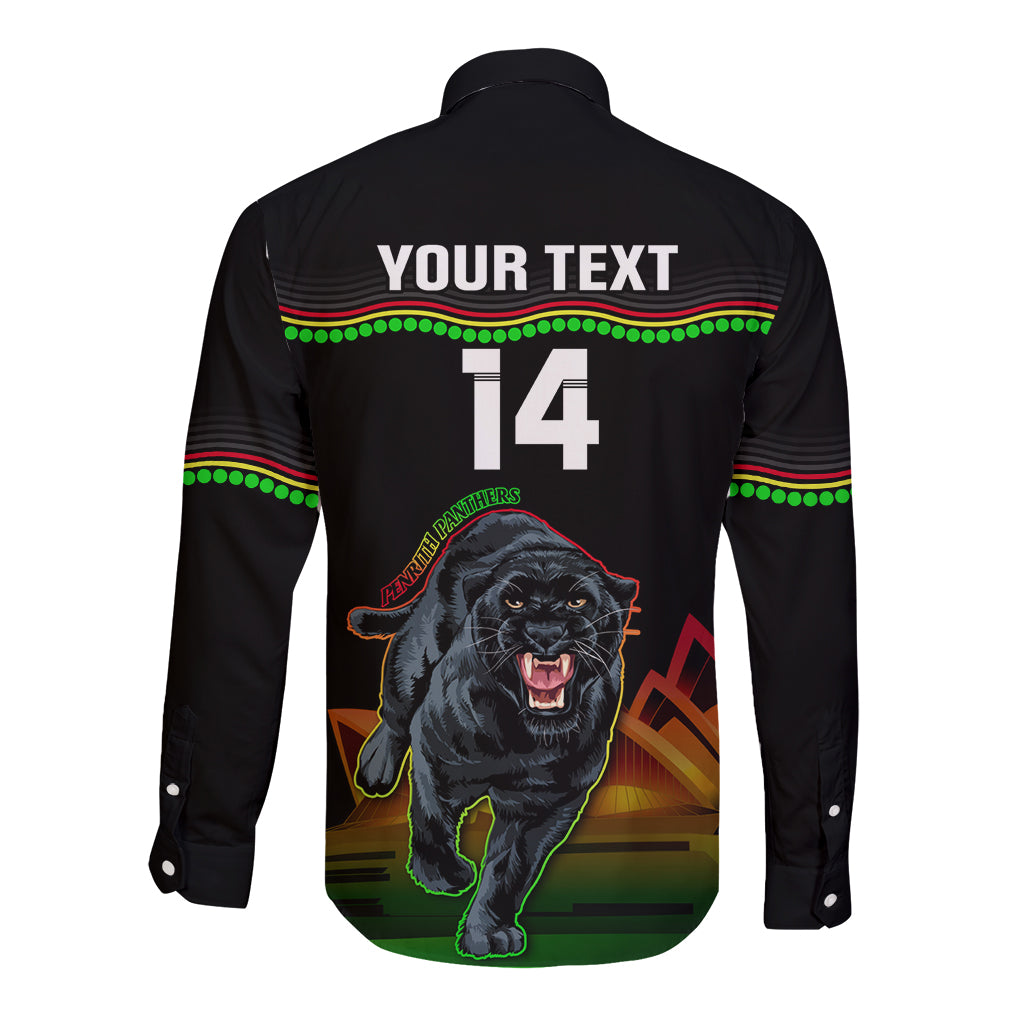 Custom Australia Day Panthers Long Sleeve Button Shirt NRL 2024 Sydney Opera House With Map - Black
