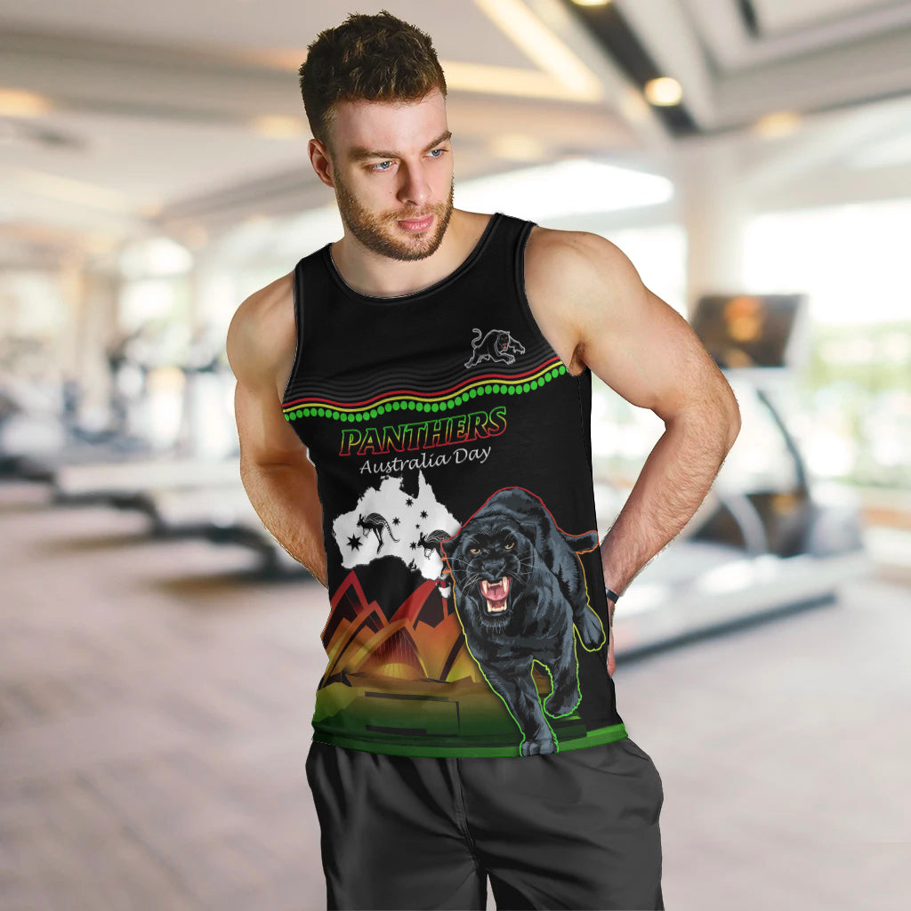 Custom Australia Day Panthers Men Tank Top NRL 2024 Sydney Opera House With Map - Black